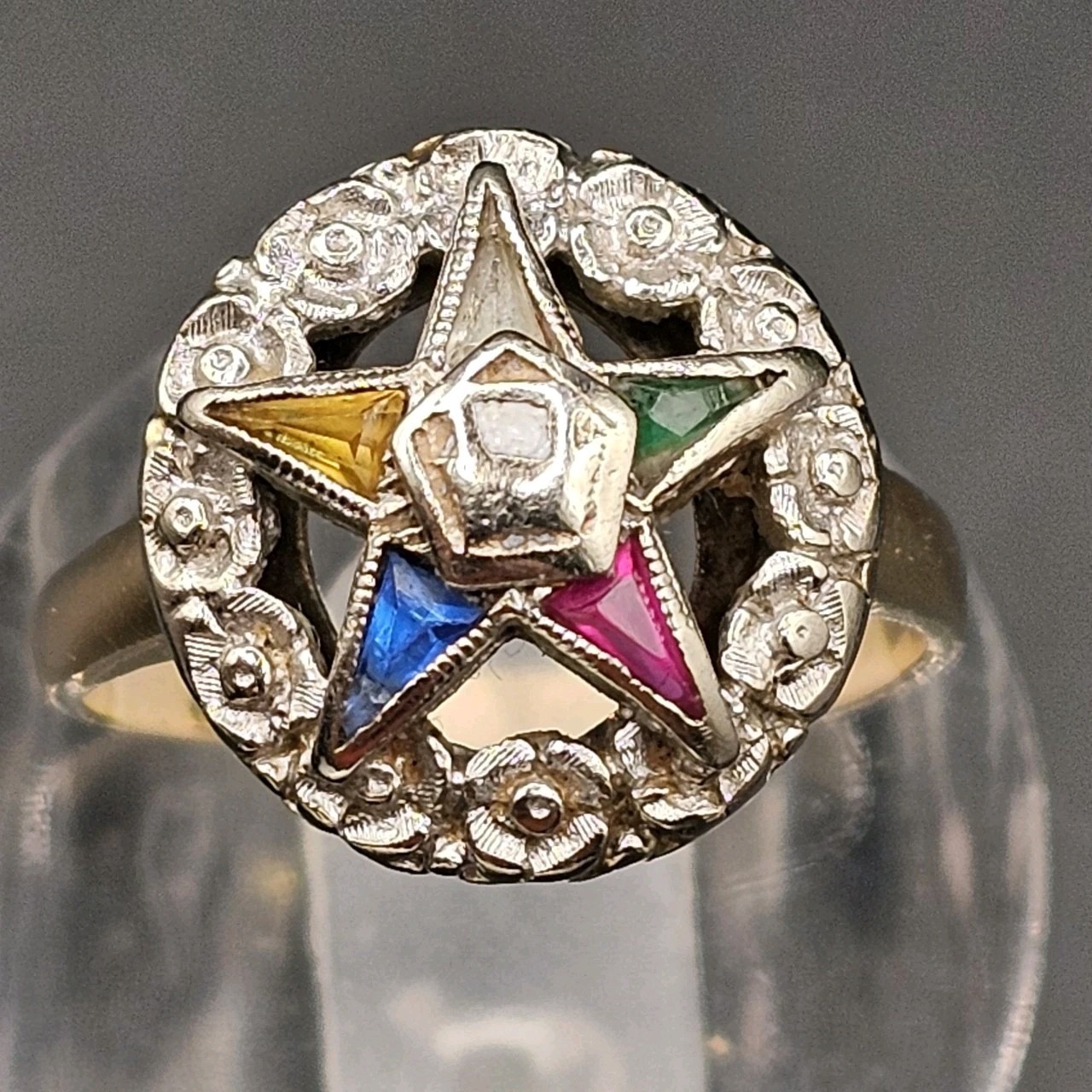 14k Gold Order Eastern Star Ring Oes Masonic Vintage Fraternal Jewelry Flower